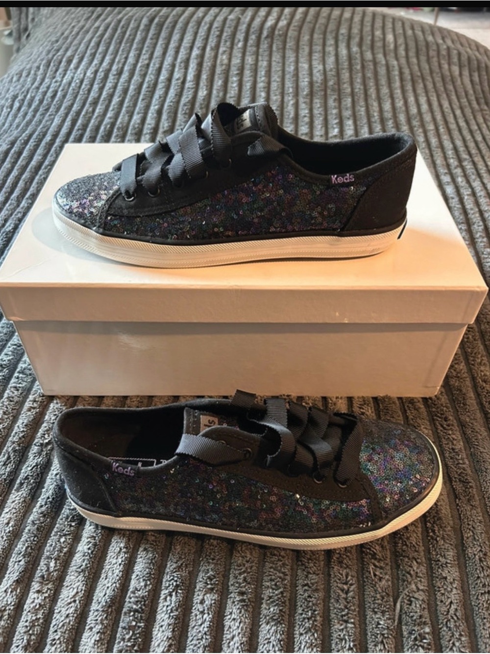 Keds Kids Black Multi-Glitter Ribbon Lace Sneakers